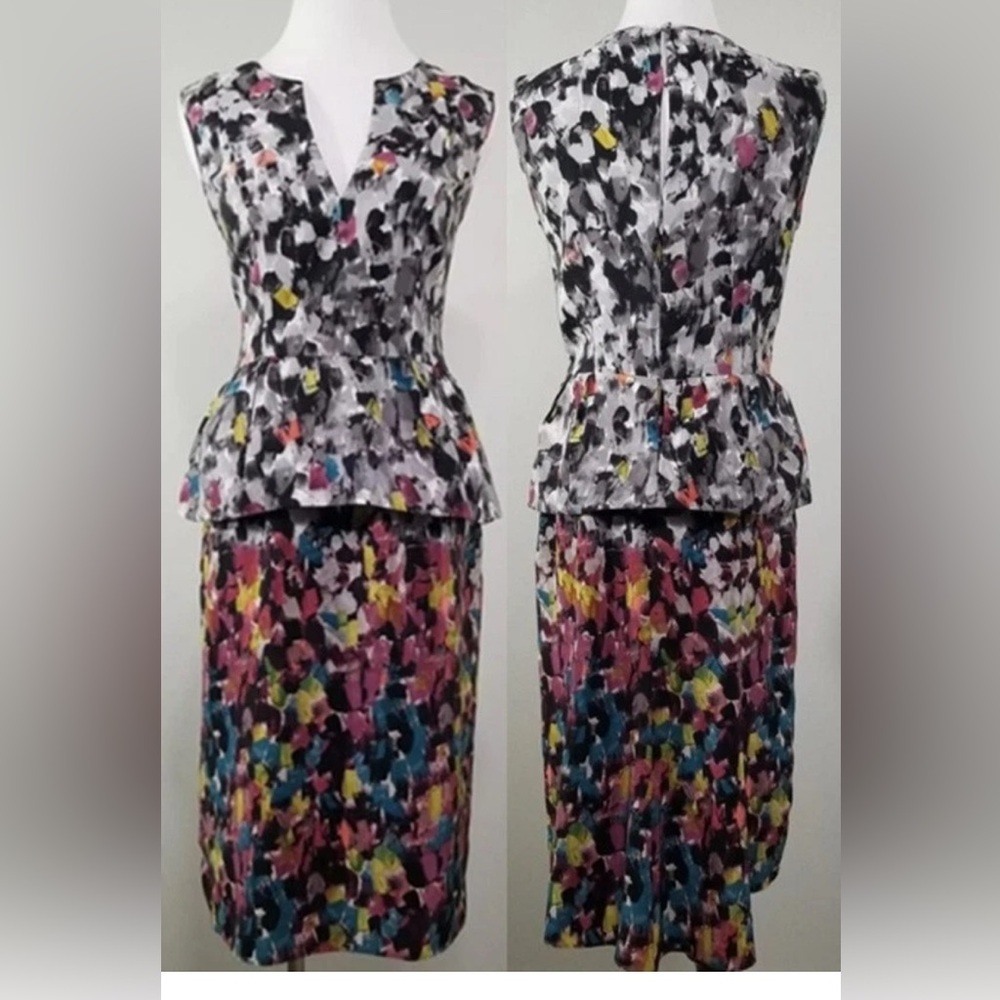 BCBG MaxAzria Amalia Silk Abstract Peplum Dress
